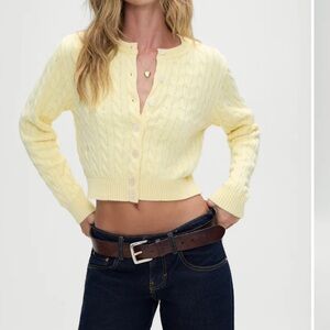 Frankie’s Bikinis Yellow Cable Knit Cardigan